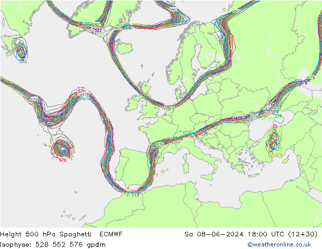 Géop. 500 hPa Spaghetti ECMWF sam 08.06.2024 18 UTC