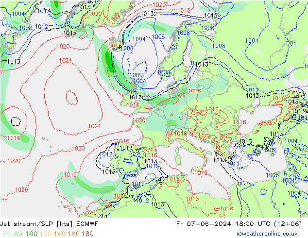 Polarjet/Bodendruck ECMWF Fr 07.06.2024 18 UTC