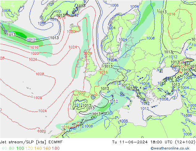 Polarjet/Bodendruck ECMWF Di 11.06.2024 18 UTC