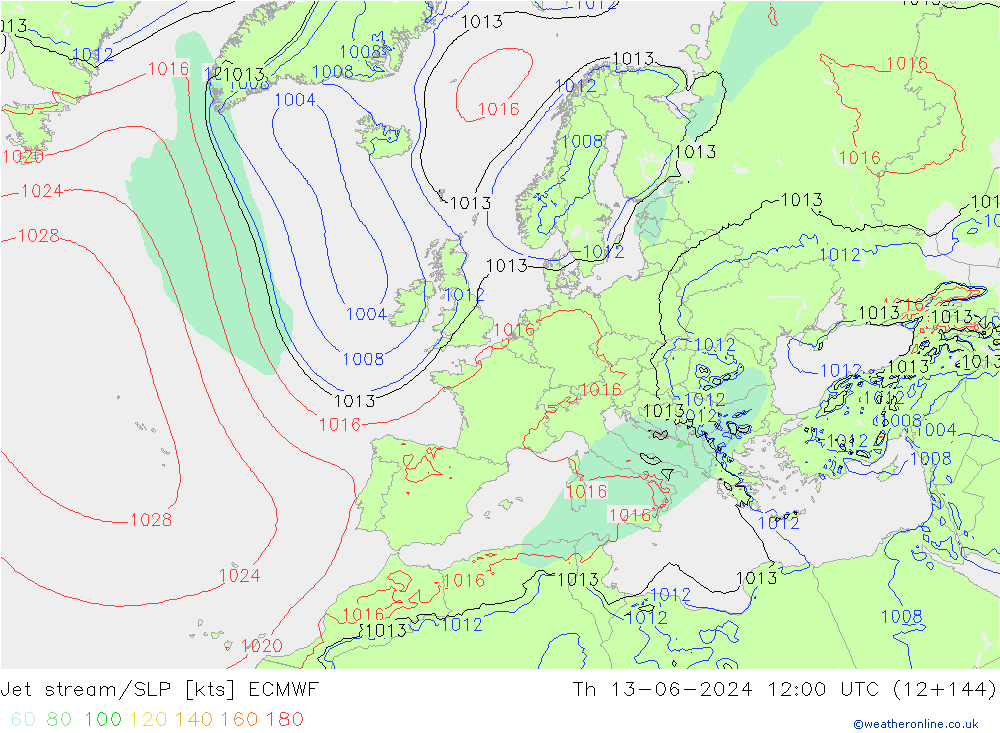 Jet stream/SLP ECMWF Th 13.06.2024 12 UTC