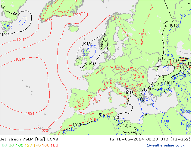 Prąd strumieniowy ECMWF wto. 18.06.2024 00 UTC