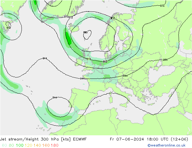 Jet stream/Height 300 hPa ECMWF Fr 07.06.2024 18 UTC