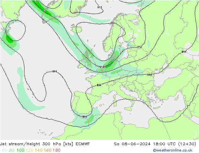 Jet stream/Height 300 hPa ECMWF Sa 08.06.2024 18 UTC