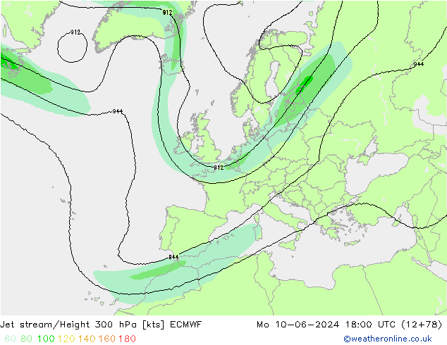 Jet stream/Height 300 hPa ECMWF Mo 10.06.2024 18 UTC