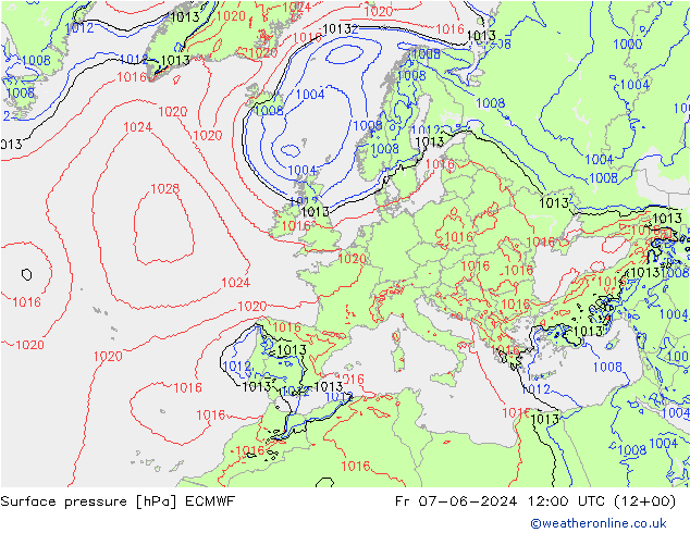 Bodendruck ECMWF Fr 07.06.2024 12 UTC