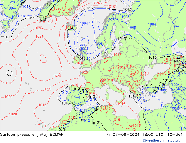 Bodendruck ECMWF Fr 07.06.2024 18 UTC