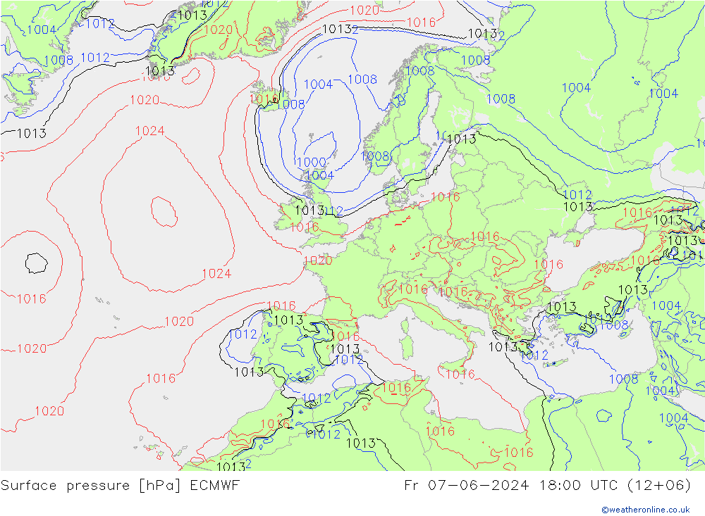 Luchtdruk (Grond) ECMWF vr 07.06.2024 18 UTC