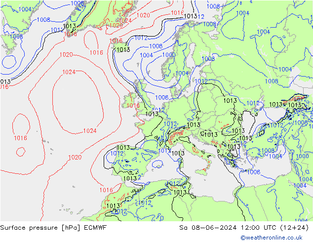 Bodendruck ECMWF Sa 08.06.2024 12 UTC