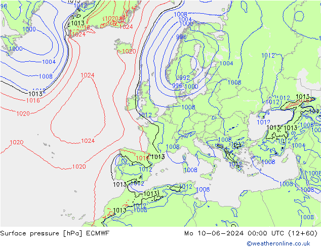 Luchtdruk (Grond) ECMWF ma 10.06.2024 00 UTC