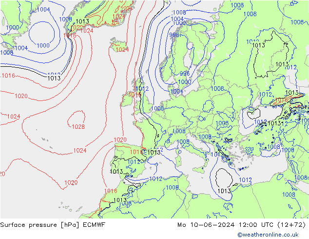 pression de l'air ECMWF lun 10.06.2024 12 UTC