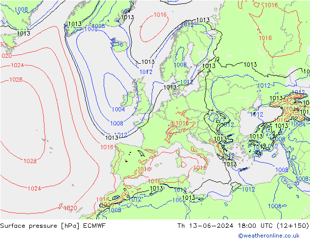 Presión superficial ECMWF jue 13.06.2024 18 UTC