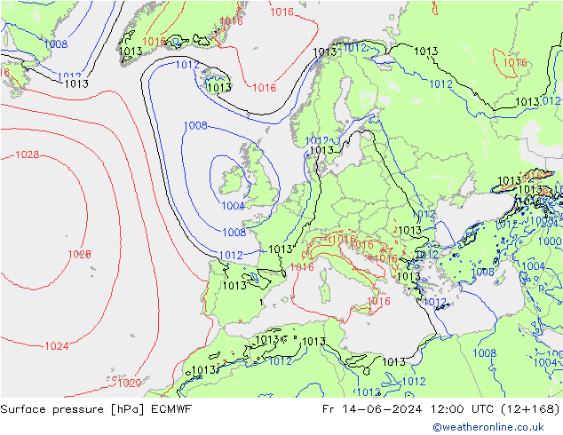 ciśnienie ECMWF pt. 14.06.2024 12 UTC