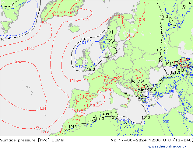 Bodendruck ECMWF Mo 17.06.2024 12 UTC