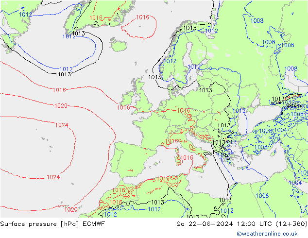 Surface pressure ECMWF Sa 22.06.2024 12 UTC