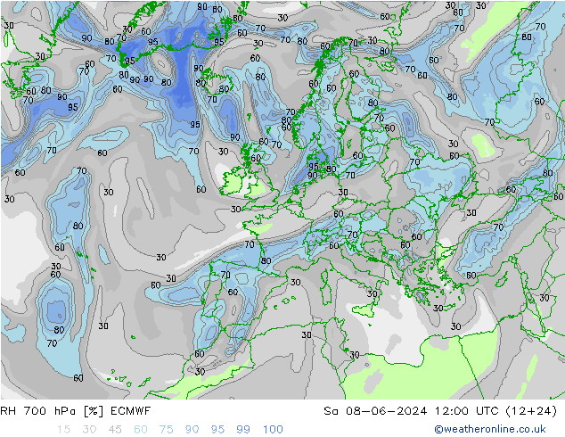 RH 700 hPa ECMWF Sa 08.06.2024 12 UTC