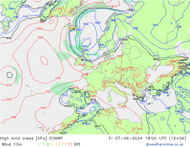 High wind areas ECMWF Fr 07.06.2024 18 UTC