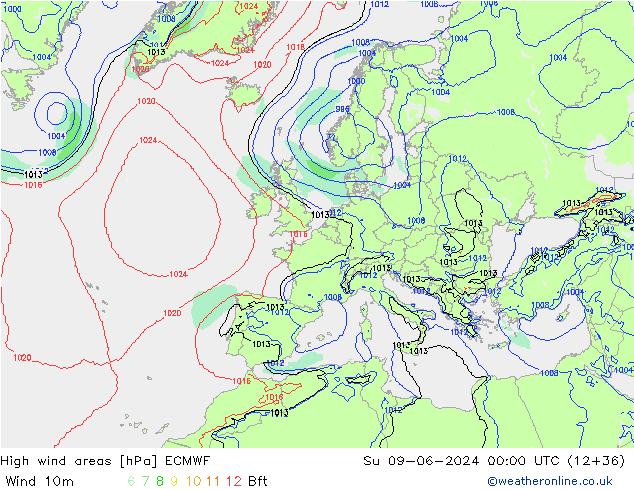 High wind areas ECMWF Ne 09.06.2024 00 UTC