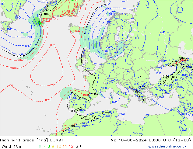 High wind areas ECMWF lun 10.06.2024 00 UTC