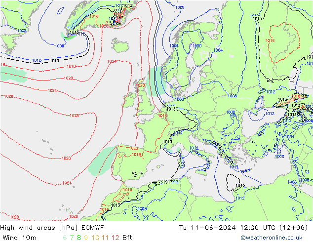 High wind areas ECMWF Tu 11.06.2024 12 UTC