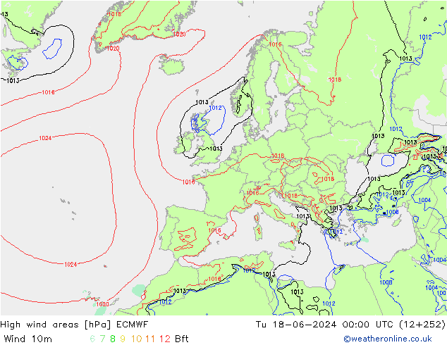 High wind areas ECMWF Tu 18.06.2024 00 UTC