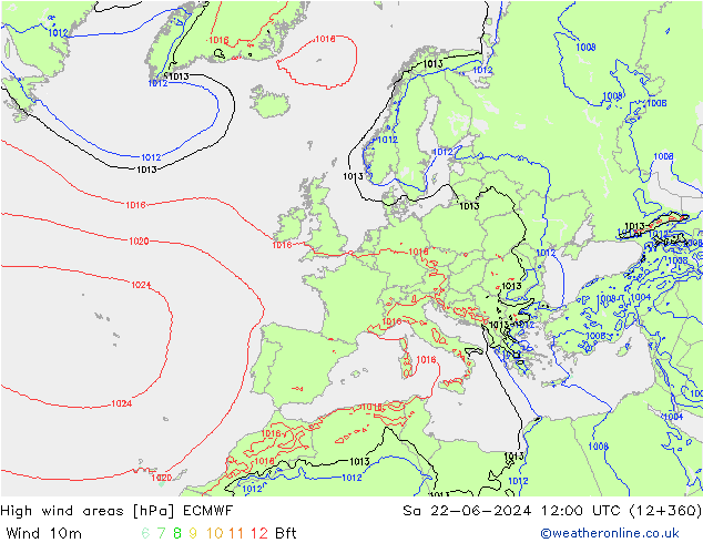 High wind areas ECMWF Sa 22.06.2024 12 UTC