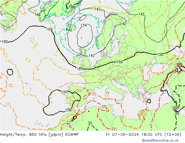 Height/Temp. 850 hPa ECMWF Pá 07.06.2024 18 UTC