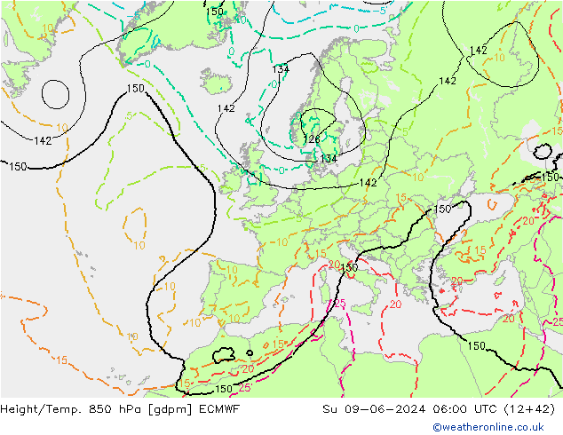 Height/Temp. 850 hPa ECMWF Su 09.06.2024 06 UTC