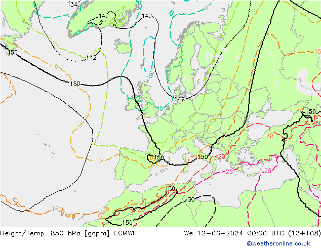 Height/Temp. 850 hPa ECMWF We 12.06.2024 00 UTC