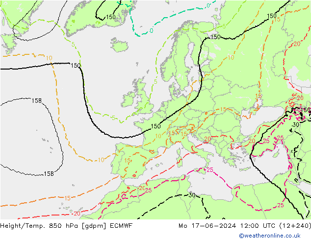 Height/Temp. 850 гПа ECMWF пн 17.06.2024 12 UTC