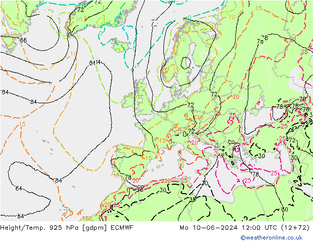 Height/Temp. 925 hPa ECMWF Mo 10.06.2024 12 UTC