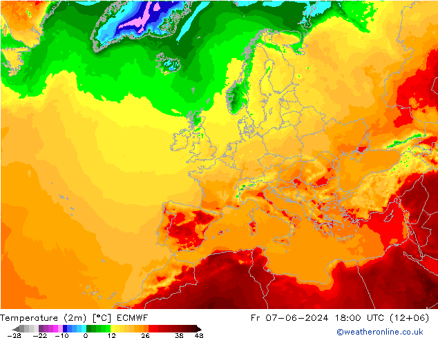 Temperatura (2m) ECMWF ven 07.06.2024 18 UTC