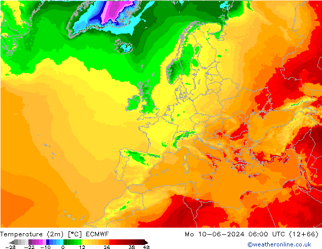 Temperatura (2m) ECMWF Seg 10.06.2024 06 UTC