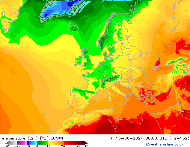 Sıcaklık Haritası (2m) ECMWF Per 13.06.2024 00 UTC