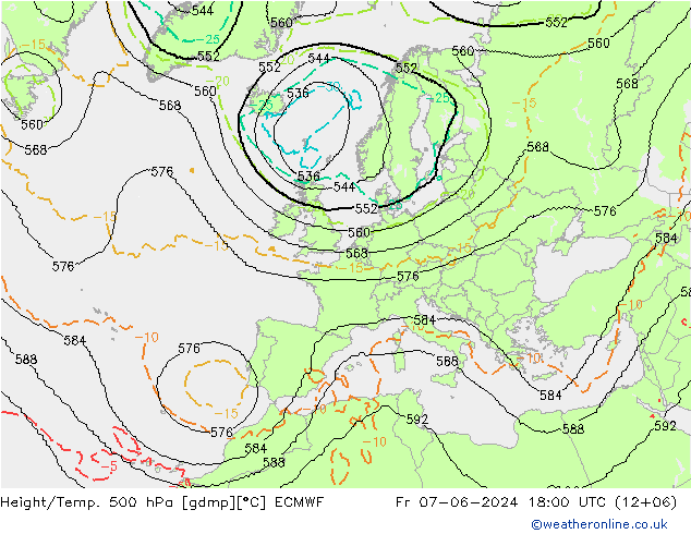 Yükseklik/Sıc. 500 hPa ECMWF Cu 07.06.2024 18 UTC