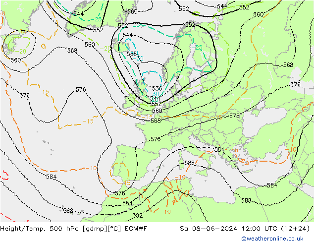 Height/Temp. 500 hPa ECMWF Sa 08.06.2024 12 UTC