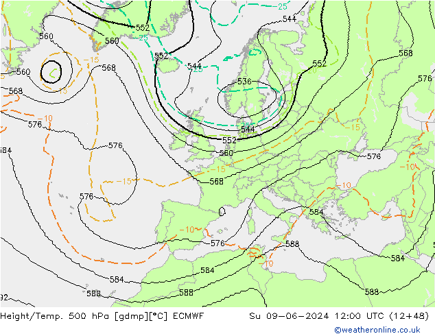 Géop./Temp. 500 hPa ECMWF dim 09.06.2024 12 UTC