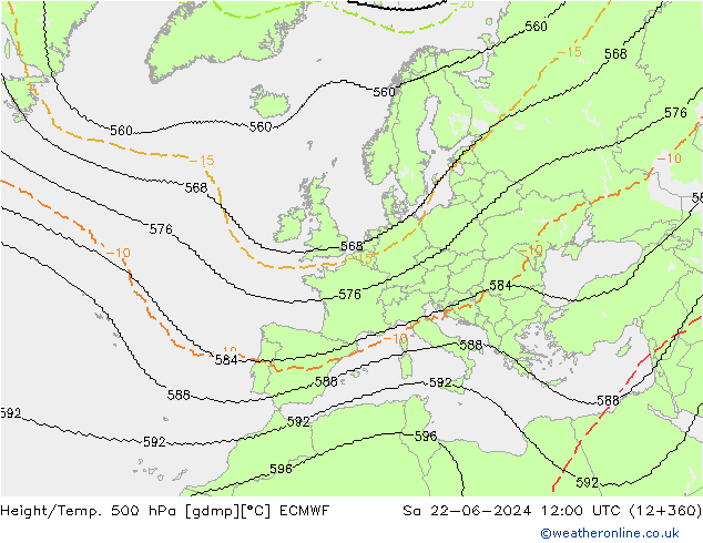 Yükseklik/Sıc. 500 hPa ECMWF Cts 22.06.2024 12 UTC