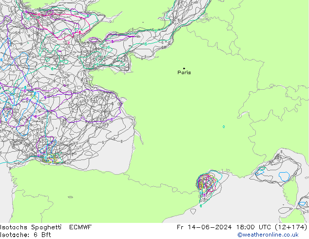 Isotachs Spaghetti ECMWF пт 14.06.2024 18 UTC