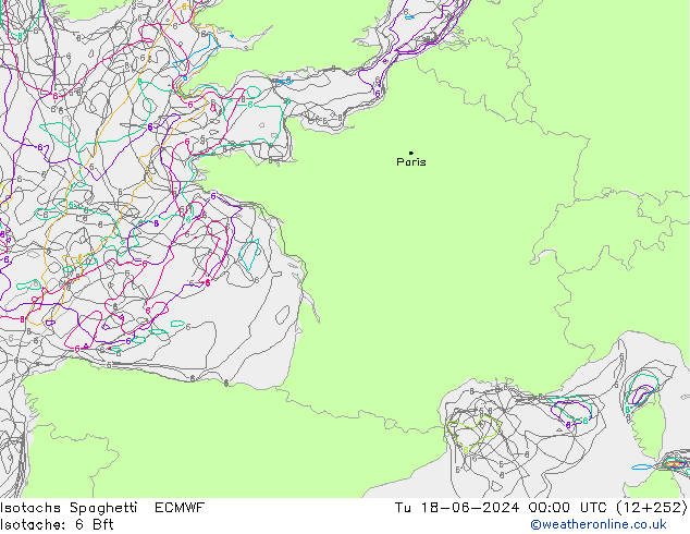 Isotachs Spaghetti ECMWF mar 18.06.2024 00 UTC