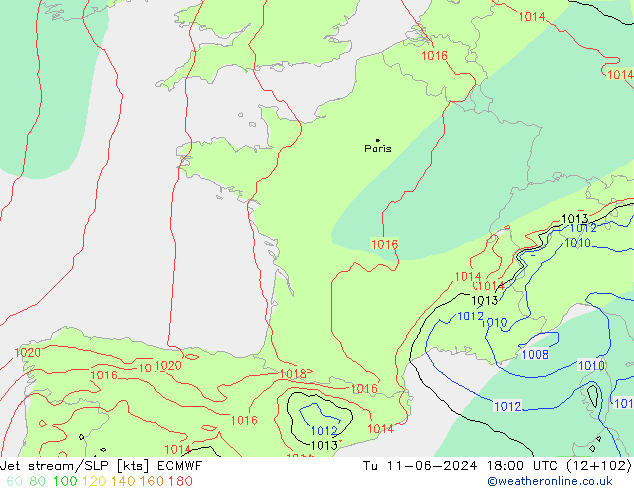 Straalstroom/SLP ECMWF di 11.06.2024 18 UTC