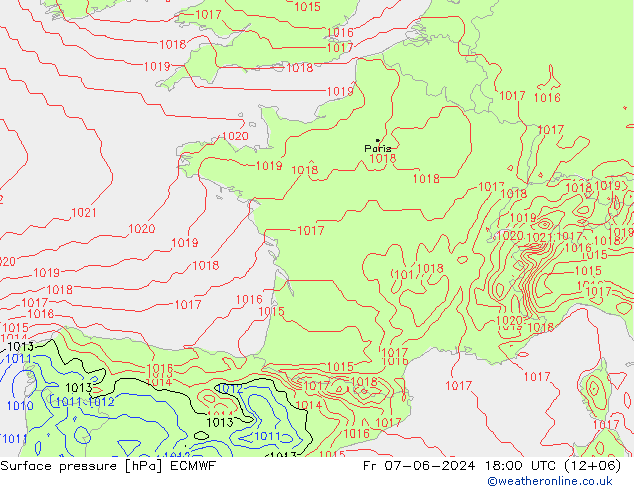 Bodendruck ECMWF Fr 07.06.2024 18 UTC