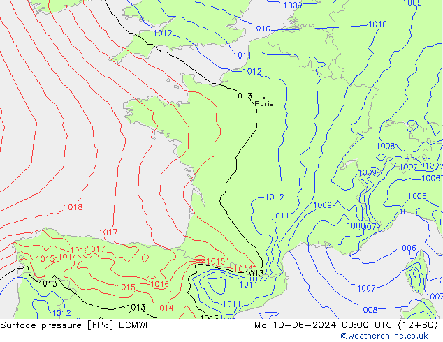 Bodendruck ECMWF Mo 10.06.2024 00 UTC