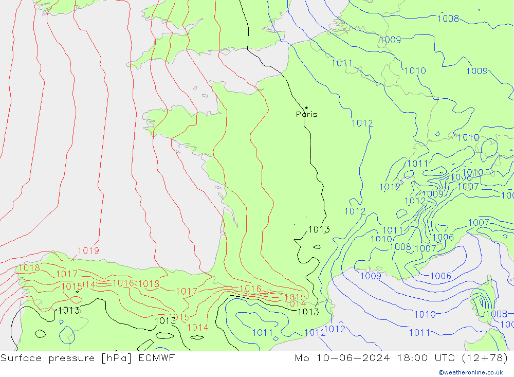 приземное давление ECMWF пн 10.06.2024 18 UTC