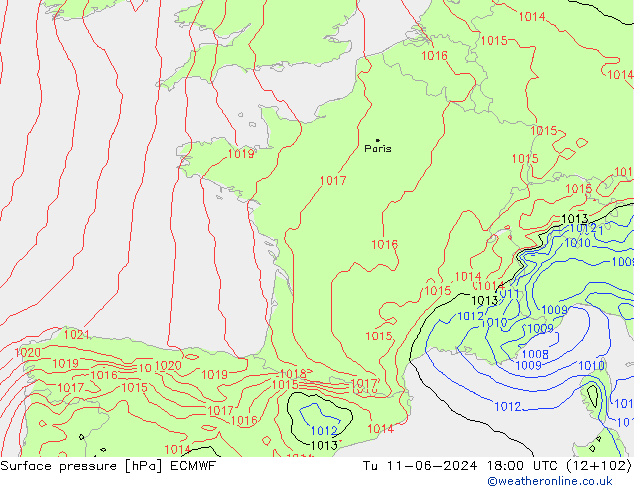 pression de l'air ECMWF mar 11.06.2024 18 UTC