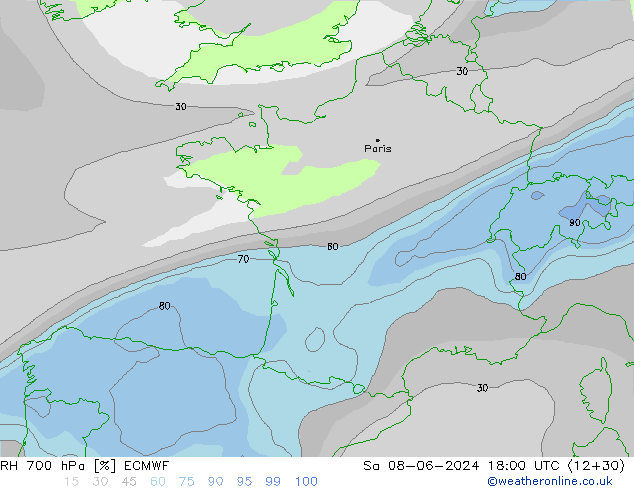 RH 700 hPa ECMWF  08.06.2024 18 UTC