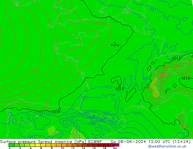 Luchtdruk op zeeniveau Spread ECMWF za 08.06.2024 12 UTC