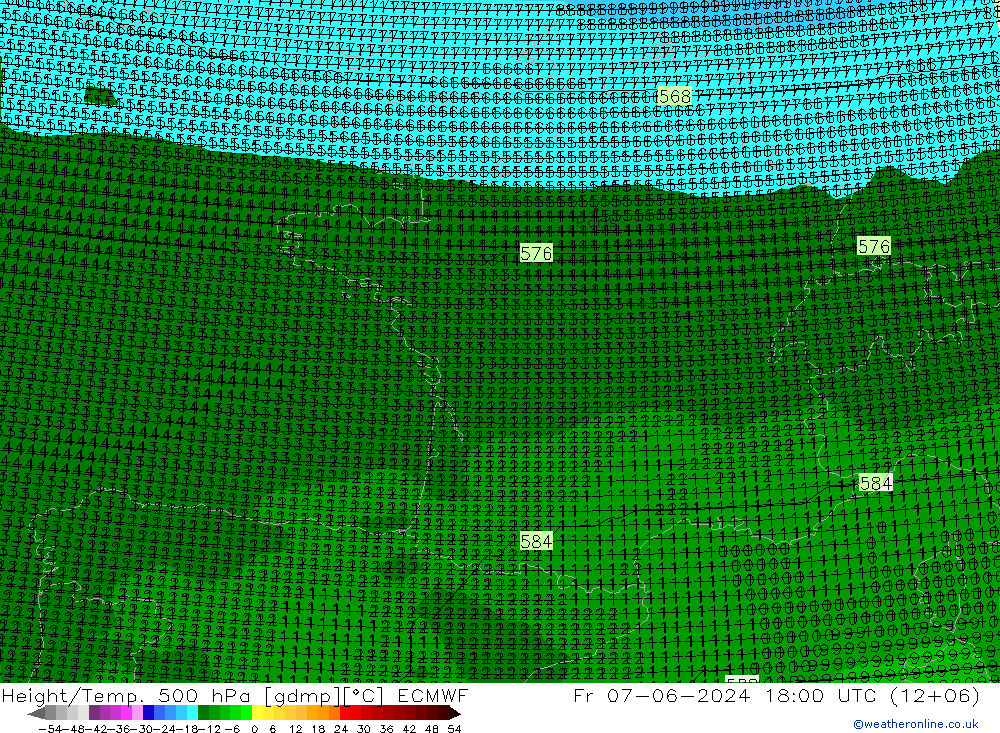 Height/Temp. 500 hPa ECMWF Fr 07.06.2024 18 UTC