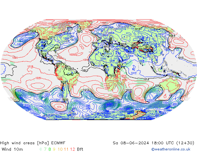 High wind areas ECMWF Sa 08.06.2024 18 UTC