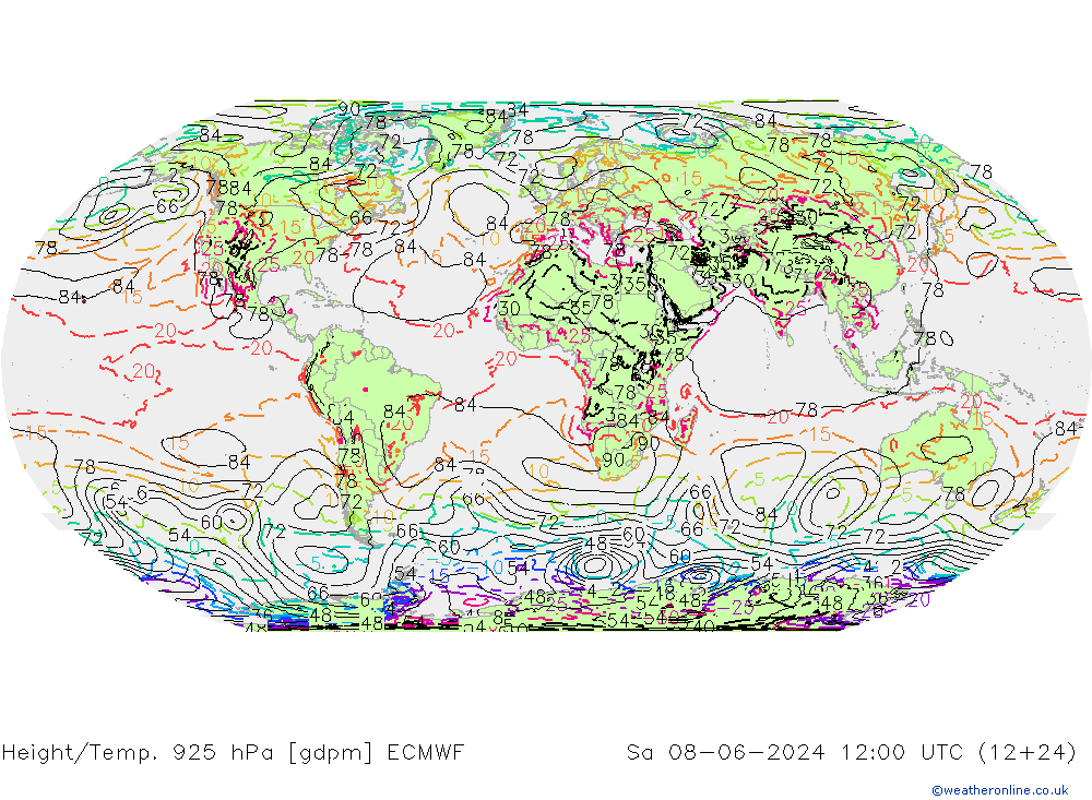 Height/Temp. 925 hPa ECMWF sab 08.06.2024 12 UTC