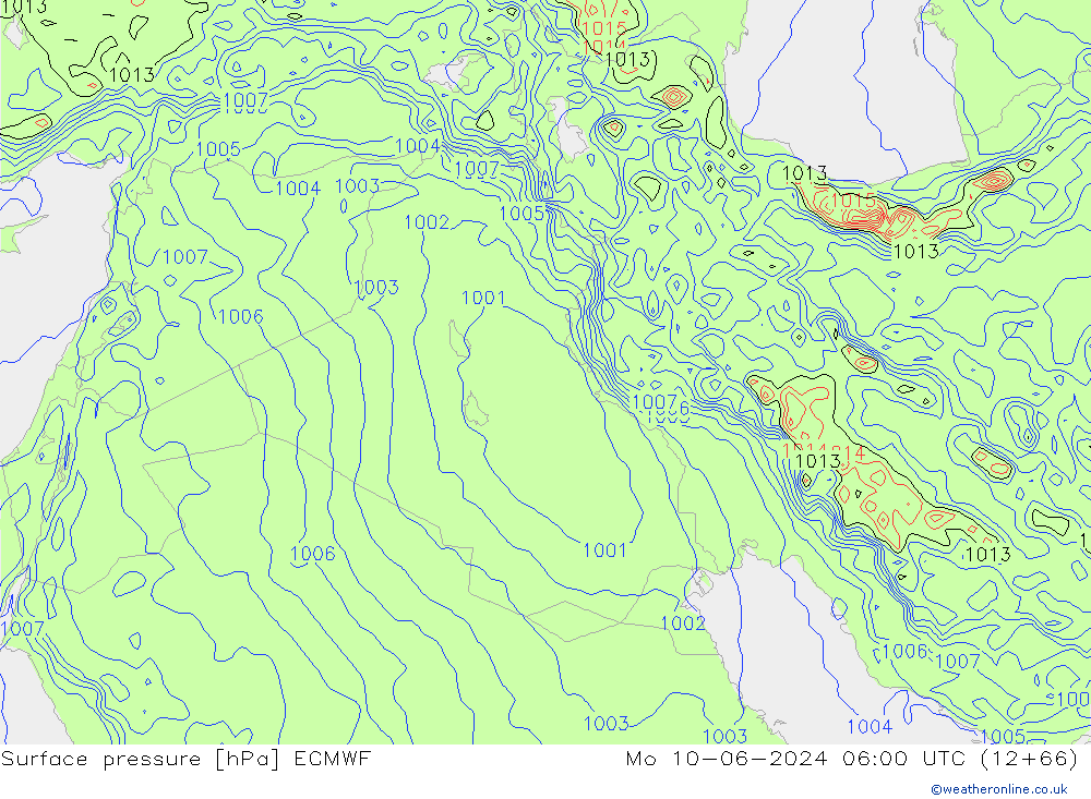 Surface pressure ECMWF Mo 10.06.2024 06 UTC